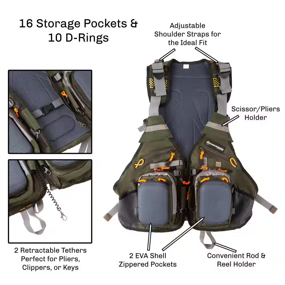 16-Pocket Lightweight Tackle Fishing Vest